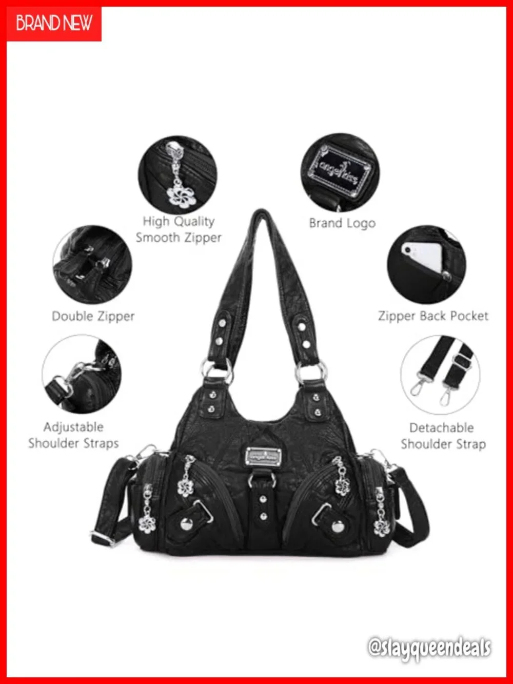Small Hobo Shoulder Bag Faux Leather Multi-Pocket Tote with Zipper